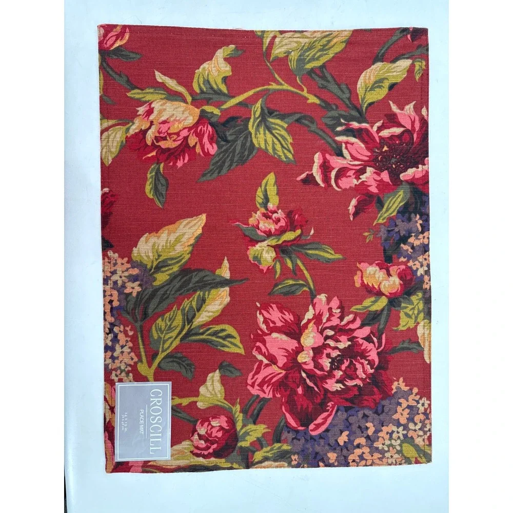 Croscill Floral Red Place Mats 14x19 Napkins Set 20x20‎ Cotton Serena NEW